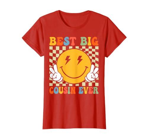 Retro Groovy Best Big Cousin Ever Girls Boys T-Shirt, Women, Red, XX-Large
