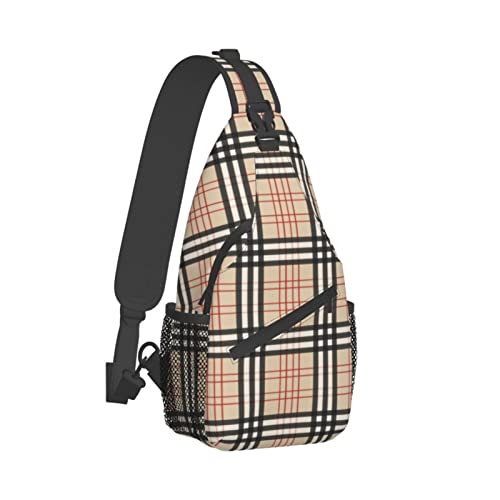 Mvirnsw Beige Plaid Tartan Checkered Sling Bag Crossbody Backpack Hiking Travel Daypack Chest Bag Shoulder Bag For Women Men2