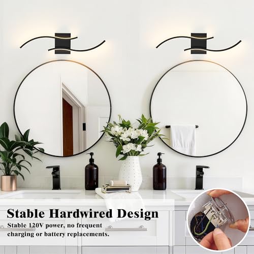 Image of KARTOOSH Hardwired LED Vanity Lights for Bathroom | 2 Pack 23.6 Inch, 3CCT Dimmable, Waterproof, Rustproof, Bathroom Light Fixtures Over Mirror