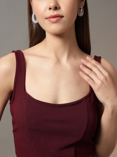 Image of Trend Arrest.ed Women's Stretchable Corset Style Crop Top | Square Neck Sleeveless Zipper Back Body-Hugging Fit | Casual