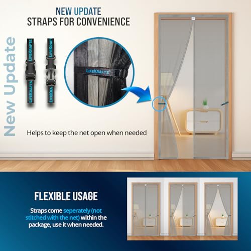 Image of LifeKrafts Magnetic Mosquito Net for Door | Heavy Duty 80 GSM Mesh | Premium Polyester Material | Auto-Closing Insect Screen for All Door Types | Keeps Mosquitoes & Bugs Out |(215x120 cm, Grey)