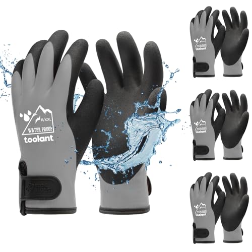 Image of toolant 100% Waterproof Winter Work Gloves, Thermal Insulation with Grip | Touchscreen, Freezer Work for Men and Women, Cold Weather Work & Outdoor Tasks, 3 Pairs, Grey, XX-Lagre