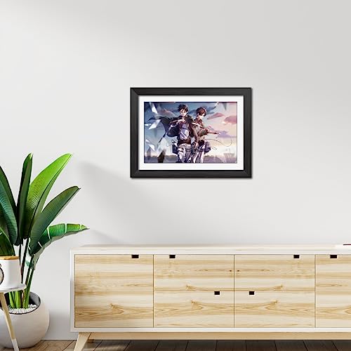Image of TenorArts Eren and Levi Poster Attack on Titan Anime Posters Laminated Photo Frame Painting with Matt Finish Black Textures (12inches x 9inches)