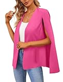 Women's Cape Blazer Split Long Sleeve Open Front Blazer Jacket Business Casual Suit Tops Cardigan Coats Hot Pink