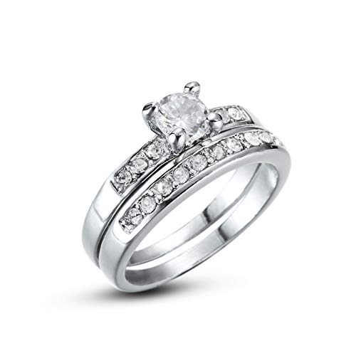 talever 925 Sterling Silver Plated Halo Set Solitaire Cubic Zirconia Promise Engagement Ring Set Size 5-9 (9)