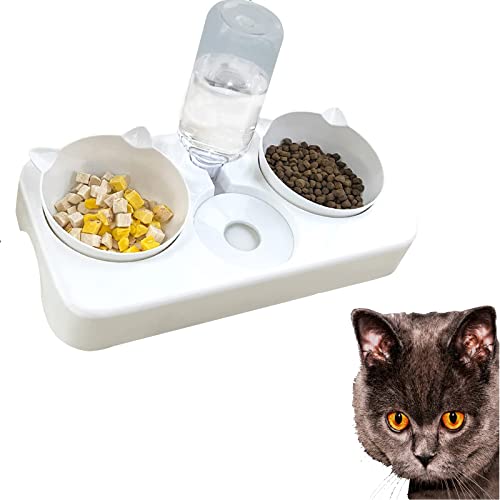doepeBAE 3 in 1 Gamelle pour Chats, Distributeur Croquettes Chat, Gamelle Chat Gamelle Chien, Mangeoirs et Abreuvoirs pour Chats, Gamelle Double Chien Distributeur de Croquettes pour Chat (Blanc) Cover