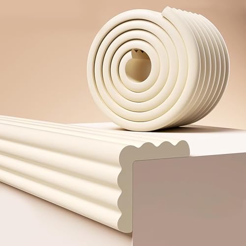 Baby Proofing Corner Guards Premium 6.56ft Soft Foam Edge Protectors for Furniture Adhesive Table Bumper Strips & Fireplace Padding for Sharp Corners Easy Install (Rice White)