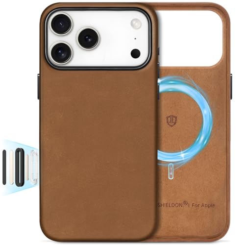 Image of SHIELDON Genuine Leather Case for iPhone 17 Pro Max 6.9 inch, Crazy Horse Brown | Crazy Horse Leather, for MagSafe, Magnetic Wireless Charging, Metal Buttons, Camera Button, Camera Bezel, Shockproof, Slim