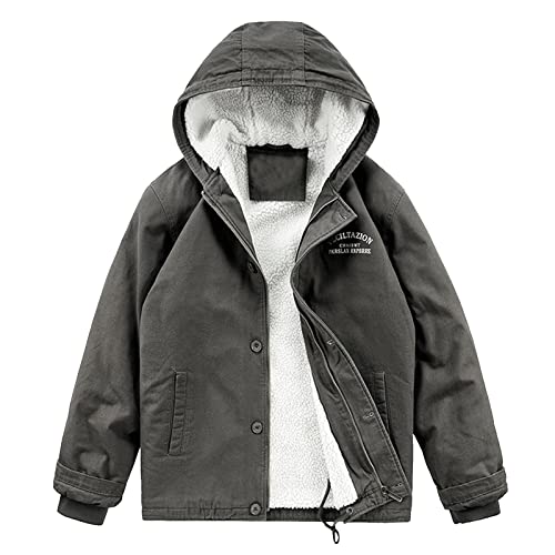 Men's Winter Sherpa Fleece Lined Cargo Jacket Thick Warm Full Zip Hooded Coat with Faux Fur Collar Army Green