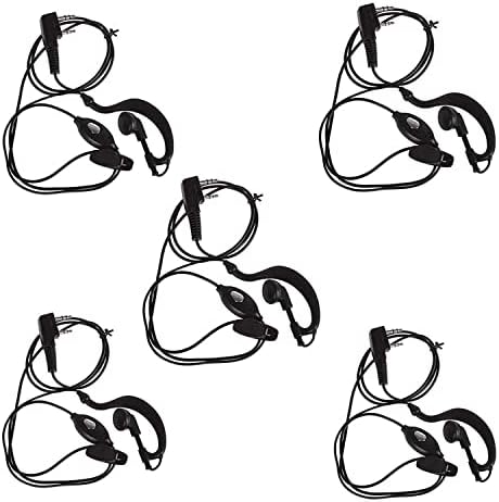RENMAX PTTEP-05 Wired Over-Ear PTT Earpiece with Mic โ 5-Pack โ K-Type 2-Pin Connector (2.5mm & 3.5mm) for VU-5R, BF-88S & Compatible Radios (Black)