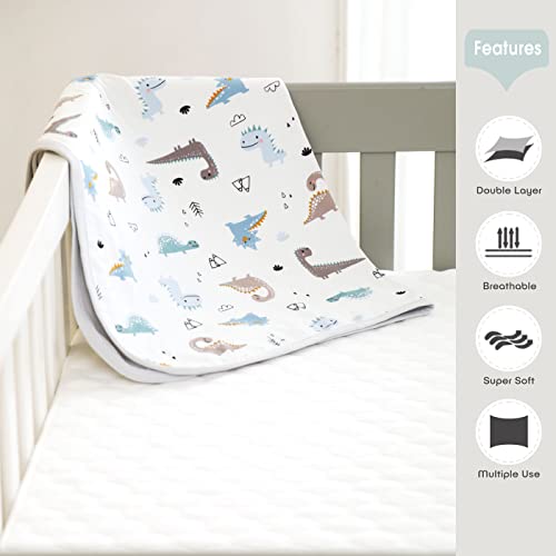Image of GRSSDER Baby Blankets Super Soft Jersey Knit Swaddle Blanket for Baby Girls and Boys, Double Layer Receiving Blankets 34 x 44 Inches Extra Large for Baby Swaddling, Happy Dinosaur