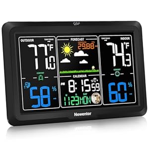 Newentor Weather Station Wireless Indoor Outdoor, Indoor Outdoor Thermometer Wireless, 7.5″ Home Weather Stations with Atomic Clock, Temperature Humidity Gauge, Weather Forecast and Barometer, Black