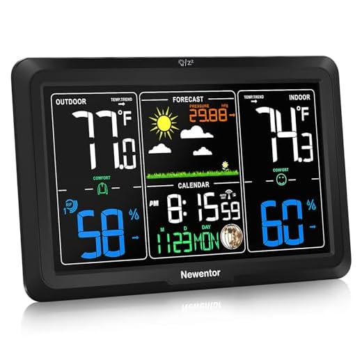 Newentor Weather Station Wireless Indoor Outdoor Thermometer, 7.5in Large Display Atomic Weather Clock, Temperature Humidity Monitor with Moon Phase, Weather Forecast and barometric Pressure, Black