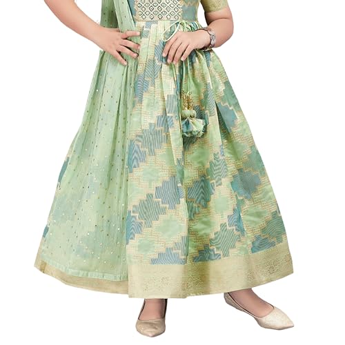 Tropical Print Linen Fit & Flare Girls Dress, Size Up3
