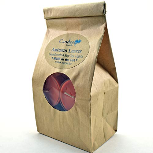 Autumn Leaves - 12 Pack - Soy Tealight Candles - Bronze Tealight Candles - Highly Scented - Made With Soy Wax - Handmade In The Usa - Candeo Candle - Fall Scents #TOP3