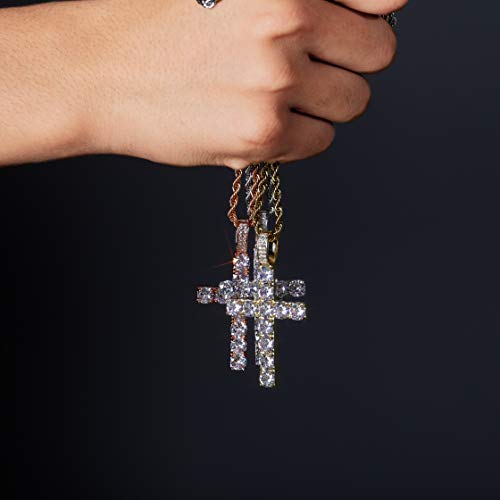 Topgrillz 14K Gold Plated Solid Iced Out Cz Large Tennis Cross Pendant Necklace For Men Women Stainless Chain Gifts (20, Gold Tennis Chain) #TOP3
