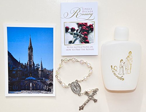 Lourdes Holy Water Gift Set Prayer Card & Single Decade Crystal Rosary Beads