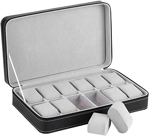 Generisch Caja de almacenamiento para relojes con 12 compartimentos para relojes, piel sintética, color negro