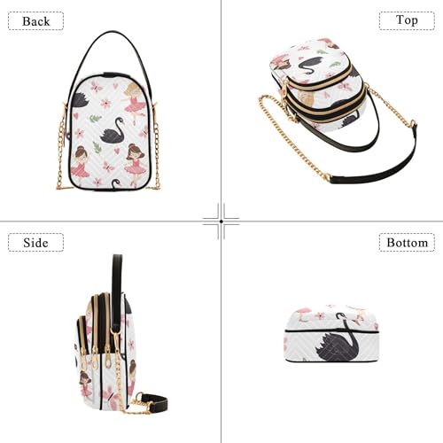 Cute Cartoon Ballerina White Women Single Shoulder Purse Chain Strap Cell Phone Purse Floral Print Designer Clutch Ladies Zipper Tote, 5.9" × 8.3" × 3.1"4