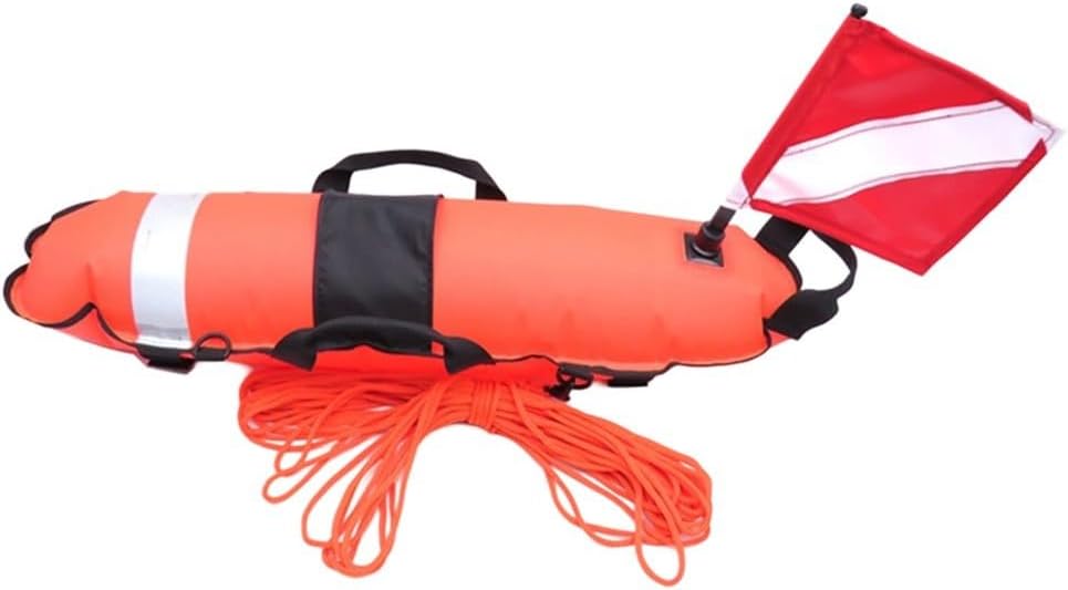 Reliable Spearfishing Float Dive Marker Buoy Designed for Harsh Marine Conditions, Featuring a Safety Flag and Reflective Band (Red)