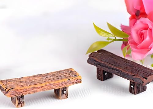 Vintage-Gartenbank und Feendekor – Miniatur-Feenlandschaft Deko für Puppenhäuser (Braun)