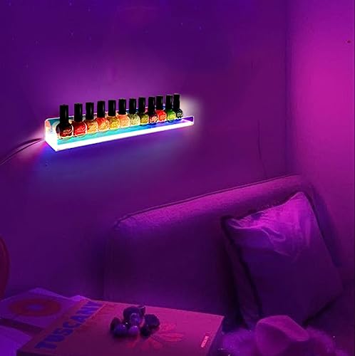 Ymvv Glowing Nail Polish Rack Wall Mounted Shelf With Led Lights, Clear Iridescent Acrylic Nail Polish Organizer Display 60 Bottles, Great Display For Cosmetics Pop Sunglasses Toys Cd (2 Pack) #TOP5