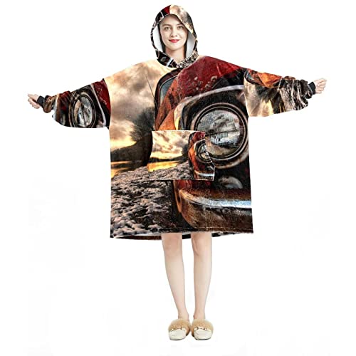 Sweat à capuche surdimensionné en flanelle et sherpa pour adulte sur le thème camion de ferme