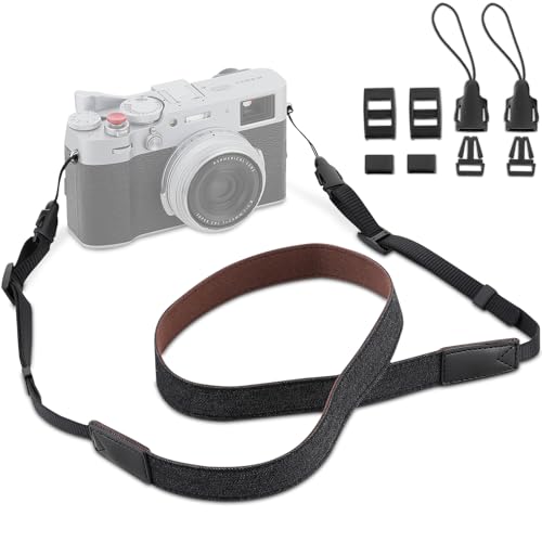 Haoge Correa fina de lona para cámara de fotos, para prismáticos, monoculares, cámara réflex digital o réflex digital, herramientas de telémetros, bolsas, correa larga ajustable de algodón (negro)