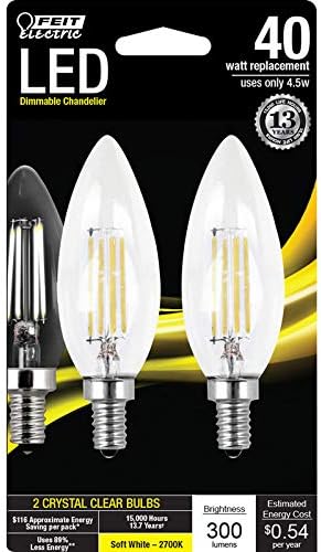 Feit Electric BPCTC40927CA/FIL2/RP 40W EQ DM Candelabra LED Light Bulb, 2 Bulbs