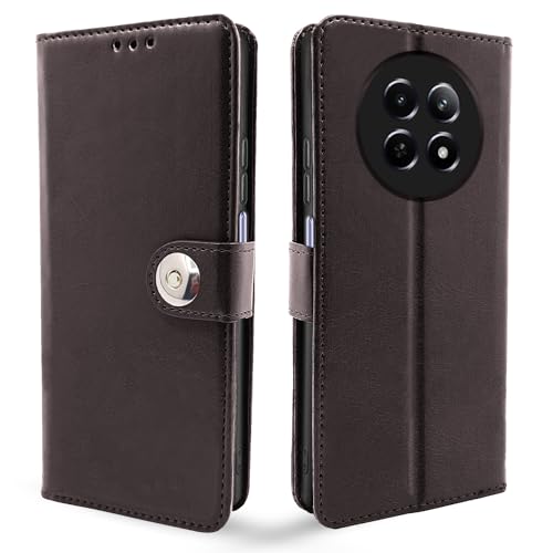 Image of Pikkme Flip Cover Leather Finish | Inside TPU with Card Pockets | Complete Protection Button Flip for Realme Narzo 70x 5G / N65 / Realme 13 /12 /12X 5G /C65 (Coffee)