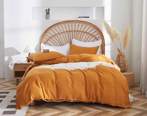 AORISSI 100% French Flax Linen Duvet Cover Set, King Size 104''x90'' 3 Pcs with 8 Corner Ties and Button Closure, Soft and Breathable for All Season(Rust, King)