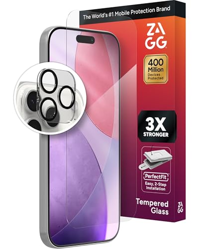 ZAGG Glass+ Screen & Camera Lens Protection for iPhone 17 Pro - Impact & Shatter Protection Full Coverage Scratch & Smudge-Resistant Tempered Glass Anti-Reflective Camera Lens Protector