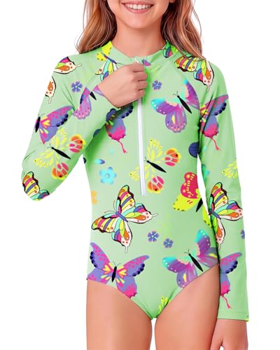 Image of Century Star UPF 50+ Girls Long Sleeve Swimsuit - Rash Guard Swimsuit Toddler Kids Teen One Piece Bathing Suit Zip 2-15Y
