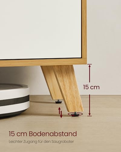 VASAGLE TV-Schrank, Lowboard, Fernsehschrank mit Verstellbarer Ablage, für Fernseher bis zu 65 Zoll, 147 cm lang, Übergangsstil, Fernsehtisch, Wohnzimmer, natureichenfarben-cremeweiß LTV556Y01