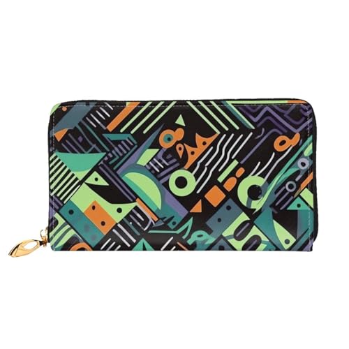 Geometric pattern in graffiti style Leather Wallet for Women Long Coin Purse Ultra Slim Credit Cards Holder Bifold Clutch