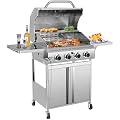 R.W.FLAME 4-Burner Gas BBQ Grill, ASTM 304 Stainless Steel Propane Grill with 32000 BTU, Outdoor Grill with Top Cover Lid,Wheels,Side Storage Shelves for Patio Garden Camping Barbecue Cooking