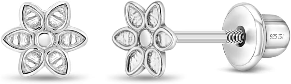 925 Sterling Silver 4mm Babies Cute Flower Screw Back Earrings, Screw Back Locking for Infants & Little Girls - Nature Lover Children, Flower Studs