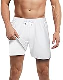 LUCOWEE Mens White Swim Trunks with Compression Liner no Mesh Jammer Lined Swimming Trunks Quick Dry UPF 50+ Stretchy 5.5 inch Inseam Bathing Suit Shorts White X-Large