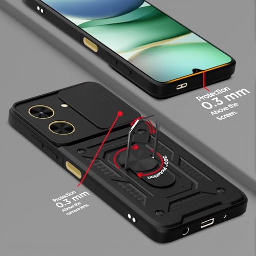 Image of AIBEX Back Cover for Redmi A5 / Poco C71 | D10 Tough Armor Case | Sliding Camera Shield | 360 Protection | Kickstand Ring Holder | Military-Grade Shockproof Bumper Case