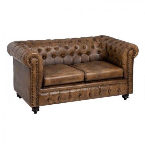 DENZZO - Canapé Cuir Marron Vintage 2 Places Chesterfield 153cm