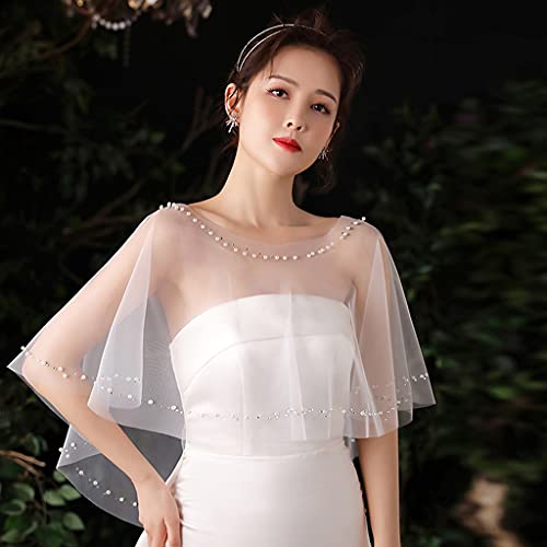 Wedding Wrap Capes Soft Tulle Shawls and Wraps with Beads Bridesmaid Capelet Shrug Shawls for Formal Party Evening Dress3