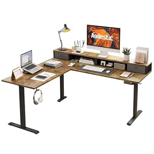 L Shaped Electric Standing Desk with 2 Drawers, 63 Inch Ergonomic Adjustable Height Desk with Storage, Corner Desk Sit Stand up Computer Table for Work Office Home, Rustic Brown