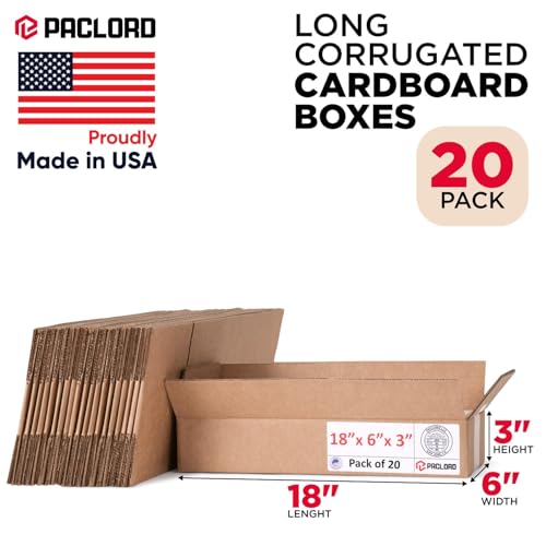Image of Flat Cardboard Boxes 18 inchL x 6 inchW x 3 inchH (Pack of 20) - USA-Made Packing Boxes for Moving, Shipping, or Storage - USPS, UPS, FedEx Approved - Professional Packing Supplies for Moving | USA-Made Packing Boxes for Moving, Shipping, or Storage - USPS, UPS, FedEx Approved - Professional Packing Supplies