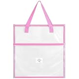 Cosblank 16.1x16.1inch Sew Project Bag Jumbo Needlepoint Project Bag for Sewing Quilting Craft Organizer Storage Portable Vinyl Mesh Zipper Pouch with Handle for Quilter Crafter Art Stitching(Pink)