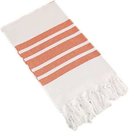 Pack of 4, Herringbone Design Peshtemal Turkish Towel Set of 4, 100% Cotton Beach Towel for Bath Spa Yoga Gym Yacht Pool Pilates Travel Blanket Tablecloth Camping (Large by 38" x 70") (Orange)