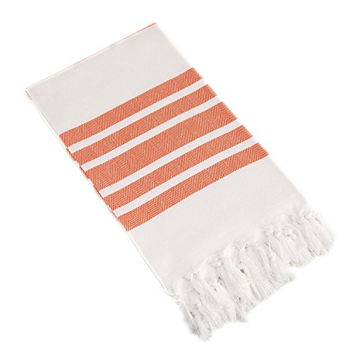 Pack Of 4, Herringbone Design Peshtemal Turkish Towel Set Of 4, 100% Cotton Beach Towel For Bath Spa Yoga Gym Yacht Pool Pilates Travel Blanket Tablecloth Camping (Large By 38" X 70") (Orange) #TOP2