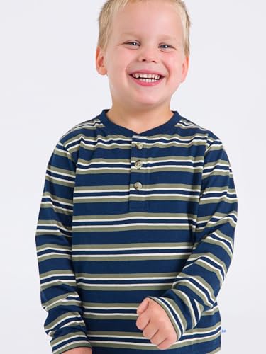 Image of RUGGEDBUTTS Baby /Toddler Boys Long Sleeve Henley Tee - Knit Henley Shirt | 4-Way Stretch Fabric, Button-Up Placket, Fade And Snag Resistant, Lightweight Unlined Design, Monogram Ready