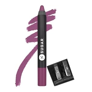 SUGAR Cosmetics Matte As Hell Crayon Lipstick – 15 Stephanie Plum (Plum Mauve) with Sharpener Highly Pigmented, Creamy Texture, Long Lasting Matte Finish