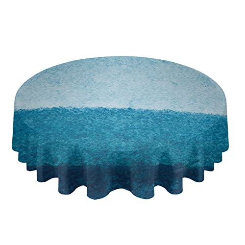 Warm Tour Blue Gradient Wave Ocean Theme Kitchen Table Cloth Waterproof Round Tablecloths,Nautical Simple Art Spillproof Tablecover For Dining Room/Outdoor Parties/Bbq/Banquet #TOP1