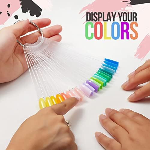 Nail Art Tips Swatches Sticks With Metal Split Ring, Funwaretech Colour Nail Polish Practice Display Set, Nail Art Practice Tool Set, Fan-shaped False Nail Sample Sticks, 50 Pcs